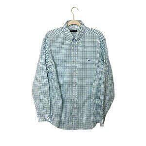 Southern Marsh Men's Wrinkle-Free Blue & Green Plaid Button-Down Shirt Size 17.5